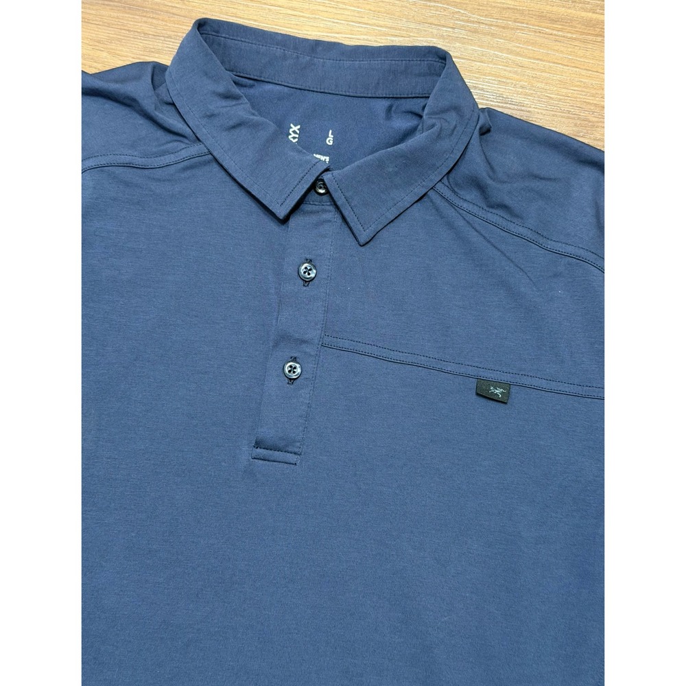 Arcteryx Captive SS Performance Polo Mens Navy Blue Outdoor Hiking Sz L